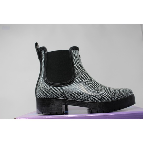 Jeffrey Campbell Cloudy-V Black White Plaid Platform Chelsea Boots 9M - Picture 2 of 12
